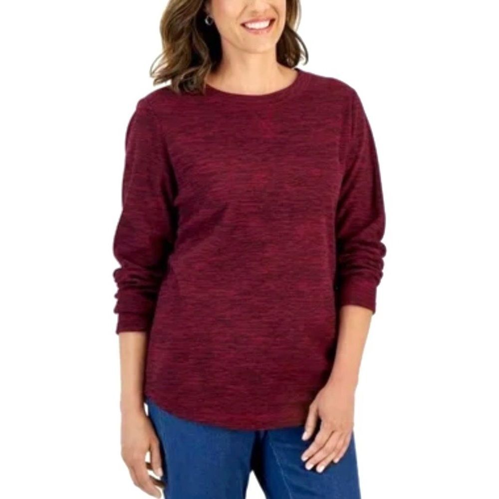 Karen Scott Women's XL NWT Dark Red Heather Fleece Pullover Sweater New Petite